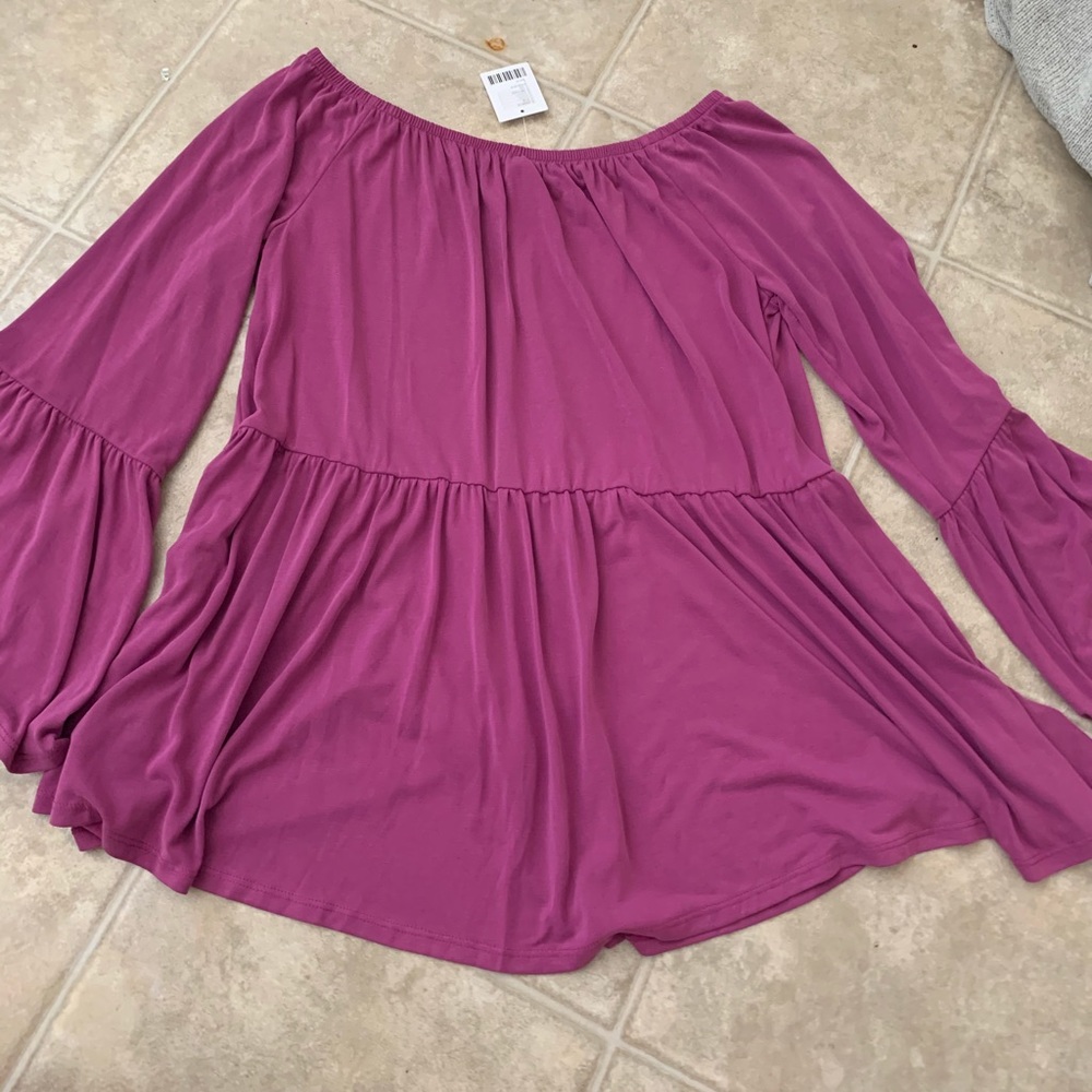 Off the shoulder purple long sleeved blouse